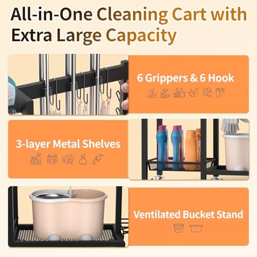 Broom Holder with Cleaning Supplies Organizer, 30.7"Wx11.8"Dx34.6"H - Image 4
