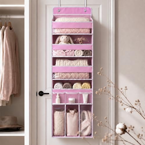 Door Hanging Storage Organizer with 3Bins1 Movable Baby Diaper Caddy,1Large capacity diaper stacking storage Organizer,10Side Pockets,Suitable to Store All Items,Bedroom Nursery Essentials. (Pink) - Image 6
