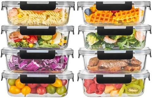 Liuruiyu 8 Pack 36OZ Glass Food Storage Containers with Lids, Meal Prep Containers, Airtight Bento Boxes with Leak Proof Locking for Microwave, Oven, Freezer and Dishwasher, BPA Free by Liuruiyu