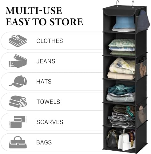 Simple Houseware 6 Shelf Hanging Closet Organizer, Black - Image 5