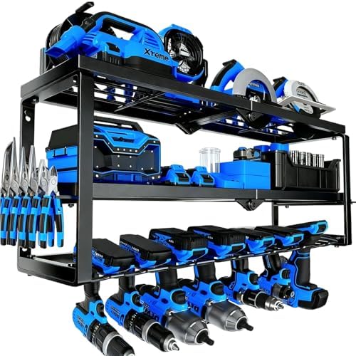 Heavy Duty Power Tool Organizer Wall Mount - 3 Tier Metal Tool Rack with 7 Drill Holders, 300LB Capacity for Garage, Workshop, Pegboard Storage by Unknown