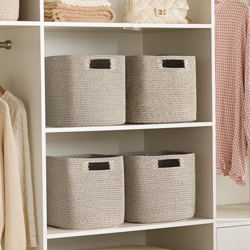UBBCARE Storage Cubes 11 Inch, Cotton Rope Woven Baskets for Organizing, Cube Storage Bin for Baby Nursery, 4-Pack Square Storage Baskets for Shleves Organizer, Closet, Kidsroom, All Browm - Image 6