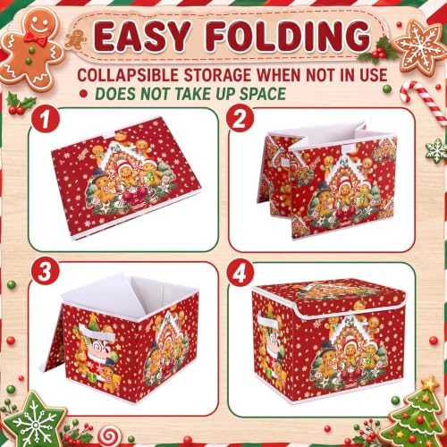 Briwooody Christmas Gingerbread Storage Bin with Lid and Carrying Handle Gingerbread Man Foldable Storage Box Large Xmas Decorative Collapsible Container Basket for Organizing Closet Home Bedroom Gift - Image 5