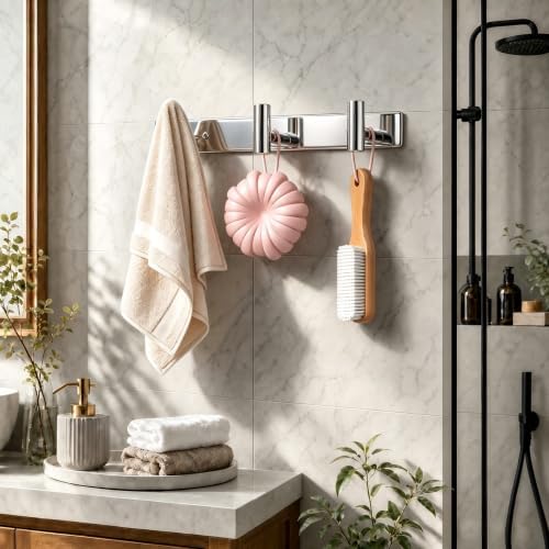 Wall Mounted Coat Rack-3 Hooks, Heavy Duty Stainless Steel Wall Hooks for Towel Coat Bag, Hat Rack Hanger Coat Hooks Towel Racks for Bathroom Entryway Kitchen Hotel (Glossy Chrome, 1 Pack) - Image 5