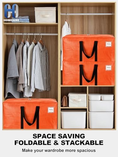 HOMESURE8 Pack 40 Gal Large Strong Moving Bags with Zippers & Carrying Handles - Water-Resistant - Heavy Duty Storage Tote for Space Saving, Fold Flat, Alternative to Moving Box (Orange) - Image 6