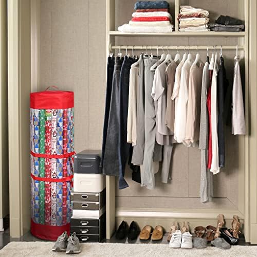 ProPik Gift Wrap Organizer, Wrapping Paper Storage Bag, Fits Holiday Papers 40 Inch Long, Holds Up To 24 Rolls, Heavy Duty Clear PVC Bag with Handles (Red & Clear) - Image 5