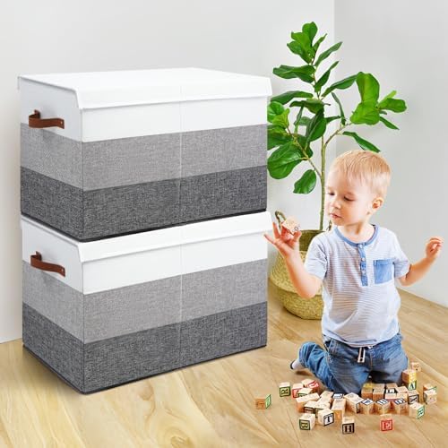 Mayniu Toy Box Storage Chest with Divider, Large Sturdy Toy Bin Organizer Basket with Lid for Kids, Boys, Girls, Nursery, Living Room, Bedroom, Playroom, Closet, 25"x13" x16"(Gradient Grey) - Image 5