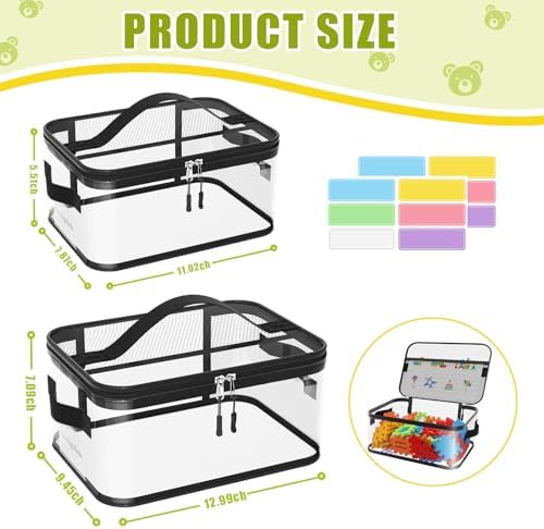 8 Pack Large Clear Toy Storage Bags with Labels, Handles, Zippers, 4L+4XL - Image 2