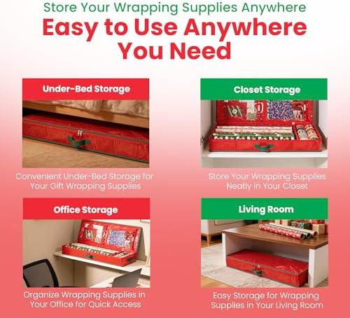 Handy Laundry Gift Wrap Storage Organizer, Easily organize Wrapping Paper, Ribbons, Bows, Scissors, Fits 18-24 Standard Rolls, Keeps Gift Supplies in Perfect Condition & Ready for Next Season, (Red) - Image 4