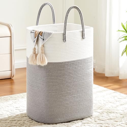 Laundry Basket,Woven Cotton Rope Laundry Hamper,Versatile Storage for Dirty Clothes,Baby Toys,and Blankets in Bathroom, Nursery,and Living Room (Grey, 60L) by Artfeel