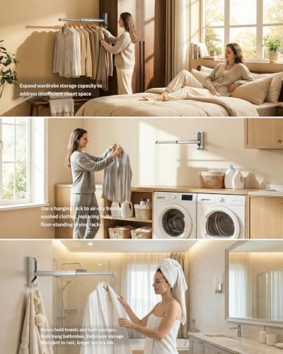 BaiNong Pull Out Wall Mounted Clothes Drying Rack Silver 13" Foldable 2Pack - Image 5