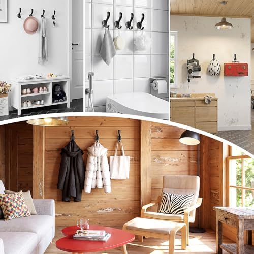 Coat Hooks Heavy Duty - Easy to Install Metal Towel Hooks Screw-in Wall Hooks for Hanging Hat, Towel, Key, Robe, Scarf, Bag, Cap (4 PCS Black) - Image 3