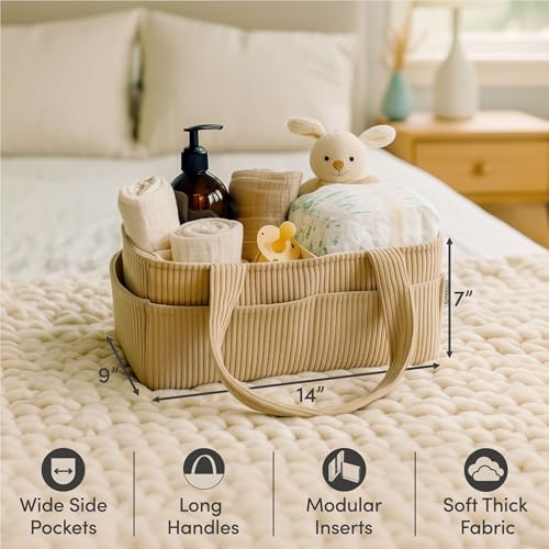 PUTSKA Baby Diaper Caddy Organizer, Nursery Basket (Brown, Corduroy) - Image 2
