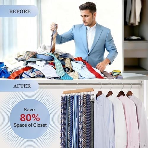 Tie Rack Hanger for Closet,2 Blet Organizer for Men with 20 Foldable Hooks - Image 2