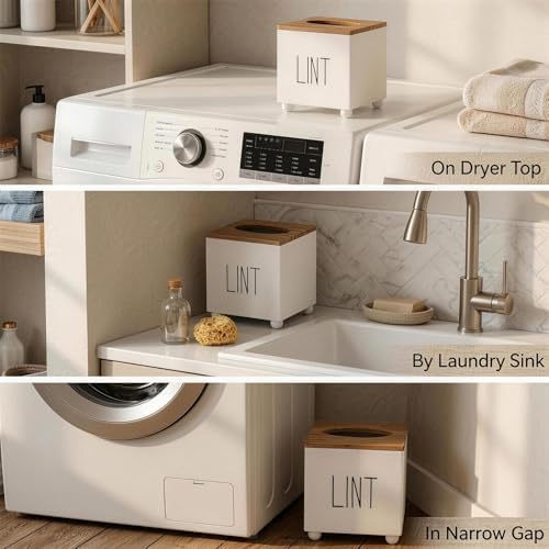 Lint Bin for Laundry Room, Farmhouse Lint Box, Wooden Lint Holder with Lid, Lint Container for Laundry Room Decor, Dryer Lint Trash Can for Laundry Accessory Organization - Image 6