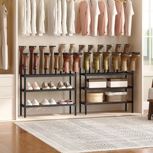 YATINEY Shoe and Boot Rack Organizer, Tall Boots Rack for Closet, Cowboy Shoes Storage, 4 Tier Shoe Racks Organizer Holds 14 Pairs, Black and Rustic Brown SS29BR - Image 2