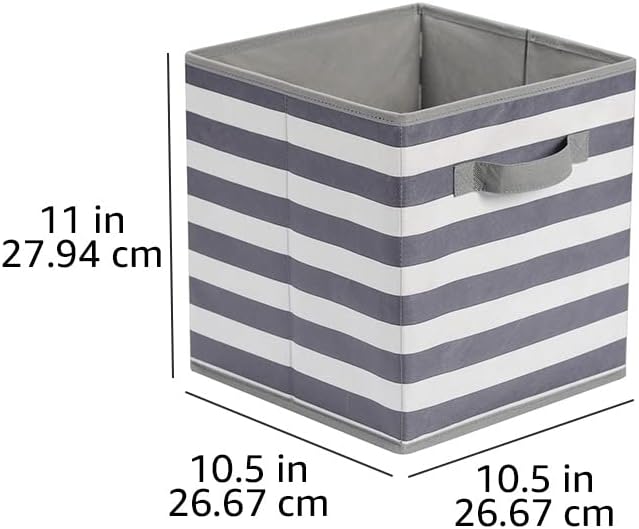 Amazon Basics Collapsible Fabric Storage Bins with Handles, Cube Organizer for Home Organization, White/Light Grey Stripe, 10.5"x10.5"x11" (Pack of 30) - Image 5