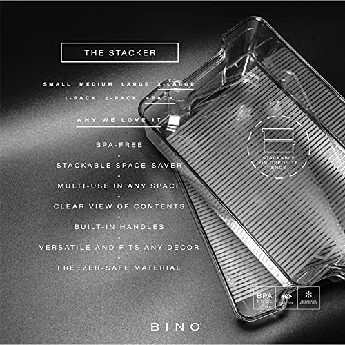 BINO | Stackable Storage Bins, X-Large - 4 Pack | THE STACKER COLLECTION | Clear Plastic Storage Bins | Organization Containers for Pantry & Fridge | Multi-Use Organizer Bin | BPA-Free - Image 2