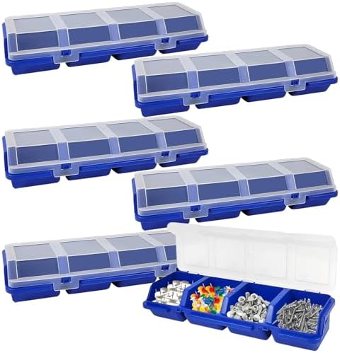 6Pcs Screw Organizers Storage Bins with Lids, Plastic Stackable Hardware Organizer Box for Garage Nails Craft Tool Organizing, Tool Cart Cabinet Workbench Drawers with Compartment Bolt Organizer, Blue by YEXEXINM