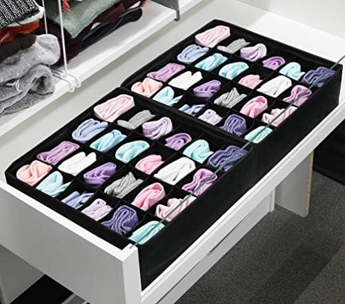 Simple Houseware 2 Pack Closet Sock Organizer, 24 Cell, Black - Image 4