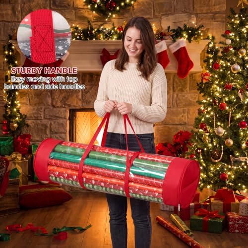 Christmas Wrapping Paper Organizer, 41" Gift Wrapping Paper Storage Red - Image 3