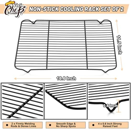 P&P CHEF Cooling Baking Rack Stainless Steel, 16.6" x 11.5", 2 Pcs, Black - Image 2