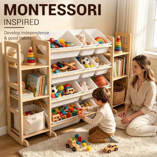 KiddoCood Large 100% Solid Wooden Kids Toy Storage Organizer, 52.3" L - Image 3