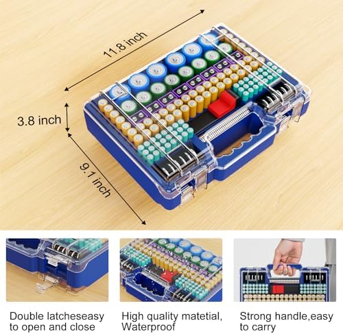 Tututry Battery Organizer Storage Holder Box Case with Tester, Ultra-Large 262+ Batteries Container with Double-Sided, Holds AA AAA 4A 23A C D Cell 9V 3V Lithium 4LR44 CR3 CR123A 18650 (Blue) - Image 5