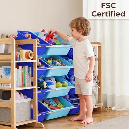 Toy Storage Organizer with Bookshelf and Stuffed Animal Storage - Kids Playroom Organization with 3 Shelves and 12 Toy Bins - Toddler Living Room Toy Box for Lego - Nursery Bedroom Decor Essential - Image 6
