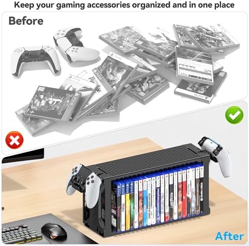 Video Game Storage Tower Holder with Controller Stand, Wall Mount Game Organizers and Storage for Nintendo Switch 2/ PS5/4/ XboxOne/Series, Vertical & Horizontal Stand for 20 Gaming Discs Accessories - Image 4