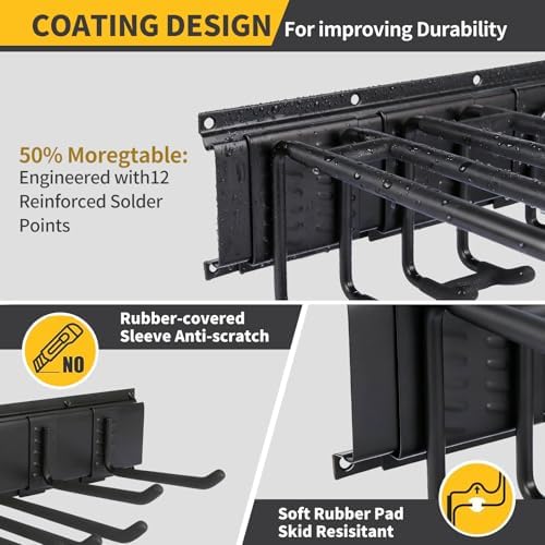 66'' Heavy-Duty Garage Tool Organizer Wall Mount – 720lbs Capacity Metal Rack with Adjustable Hooks for Rake, Broom, Shovel, Snowboard & Garden Tools - Image 4