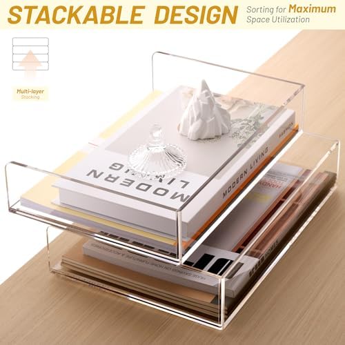 SANRUI Acrylic Desk Organizer Stackable Paper Tray, Letter Size Tray 2-Pack - Image 4