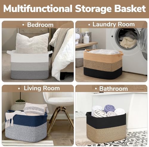 Goodpick 50L Large Woven Storage Basket, 18" x 14" x 12", Black & Jute - Image 5