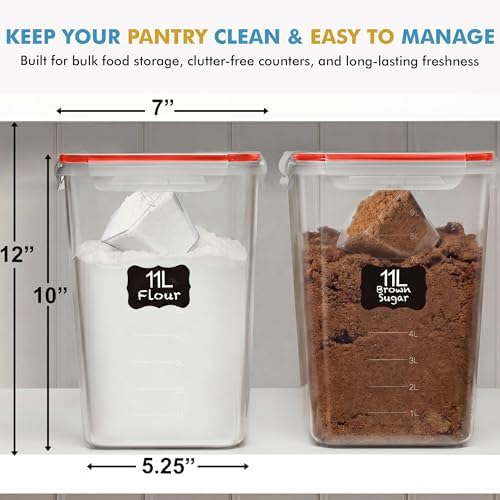 Shazo 2 PC (11L | 372 oz) Flour Sugar Storage Containers with Easy Carry Handle - Plastic Extra Large Food Storage Containers with Lids for Rice Cereal, BPA Free & Airtight Kitchen Pantry Organization - Image 6