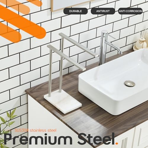 Free Standing Towel Rack Brushed Nickel 2-Tier Hand Towel Bars for Bathroom Vanity Countertop with Thicken Steady Marble Base, Stainless Steel AN7003BR - Image 4
