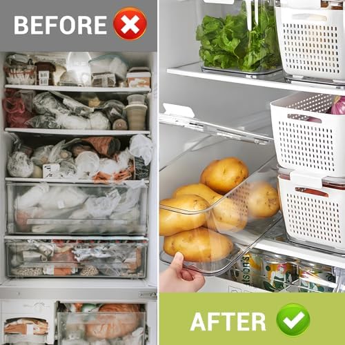 LUXEAR 4 Pack Fruit Vegetable Containers for Fridge, Produce Saver Container with Lids &Removable Colander BPA-free Refrigerator Storage Organizer for Fruit Vegetable, Berry, Meat keep Fresh Longer - Image 4