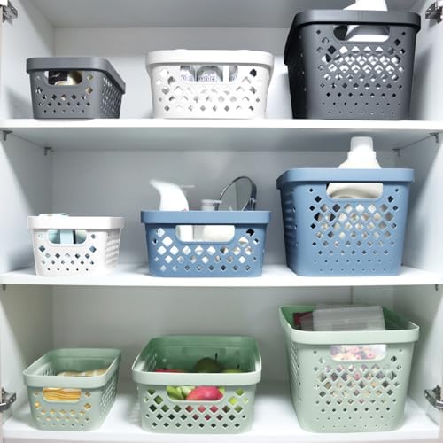 Glad Plastic Storage Basket Set, Value Pack of 6 | Open Storage Bins for Shelves, Bathroom, Pantry, Closet | Nesting Organizer Boxes with Handles, 4 Gallon, Grey - Image 3