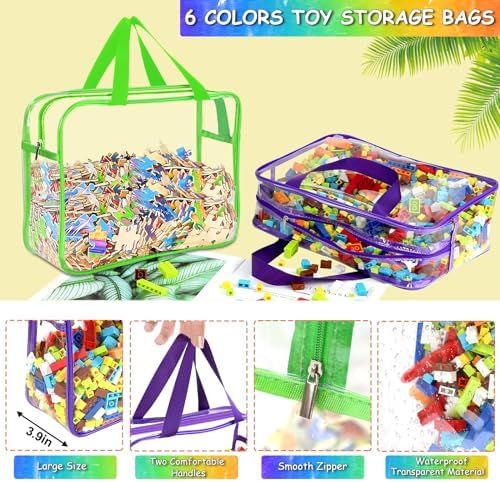 6 Colors Large Toy Storage Bags Reusable Clear Toy Organizer with Labels - Image 3