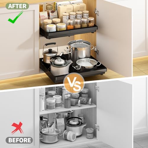 DOMNIU Pull Out Cabinet Organizers Expandable,Black,20.8"Depth,2 Pack - Image 6