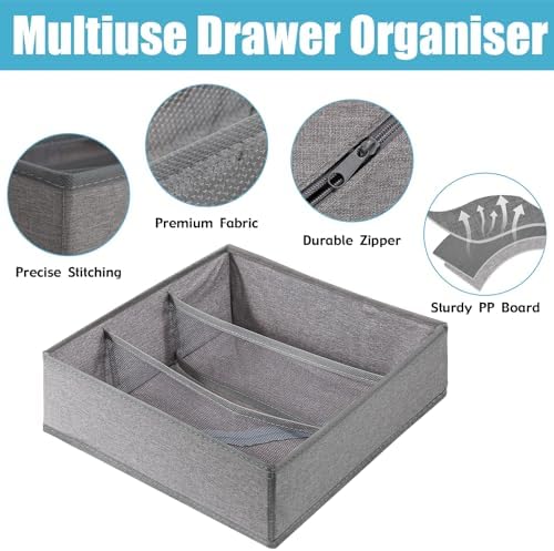 Bra Storage Drawers Organizer for Clothing Underwear Dresser Drawer Organizer Dividers Foldable Storage Cube Bins for Bra, Underwear,3 Pack （Grey） - Image 6