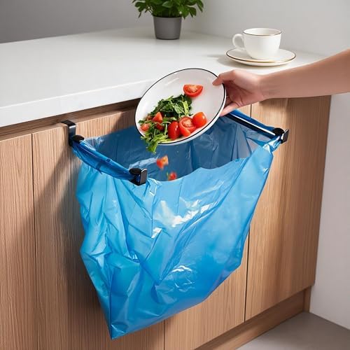 Large Trash Bag Holder for Kitchen Cabinets Doors, Under Sink Plastic Bag Hooks, Stainless Steel Garbage Bag Holder, Kitchen Trash Waste Cans (Black) - Image 3
