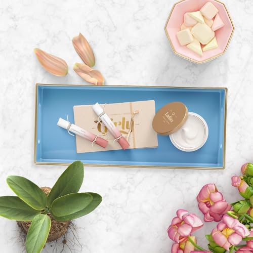 Blue Bathroom Vanity Tray for Countertop, Small Plastic Toilet Tank Versatile Storage & Organization Tray for Makeup, Perfume, Desk, Kitchen, Candles, 13.7"x6"x1.4", 35BL - Image 4