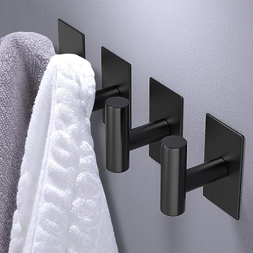 VAEHOLD Wall Towel Hooks, Heavy Duty Sticky Holder Waterproof Towel Hooks for Hanging Coat, Clothes, Closet Hook Wall Mount for Kitchen (Black, 2 Pack) - Image 2