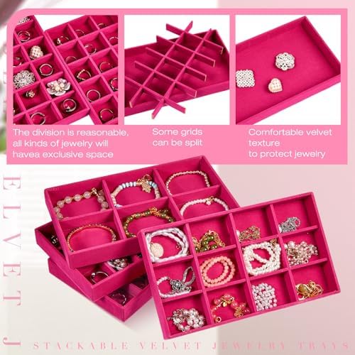Junkin 12 Pcs Velvet Jewelry Organizer Tray, Stackable Storage - Image 3