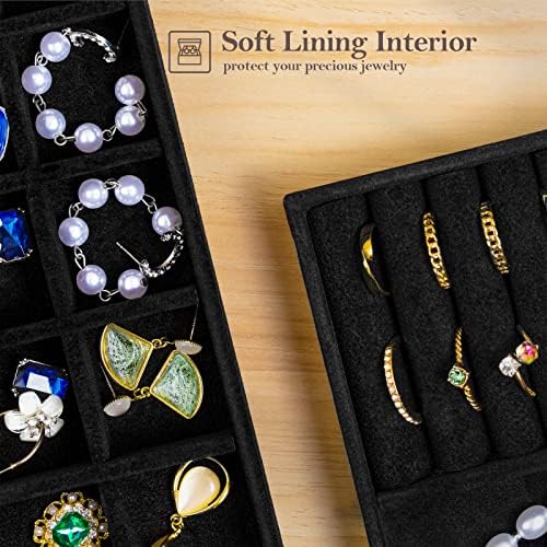ProCase Stackable Jewelry Organizer Trays for Drawers, Jewelry Drawer Inserts Container Display Case Storage for Earring Necklace Rings Bracelet with Removable Dividers -Allblack, 4 Layers - Image 5