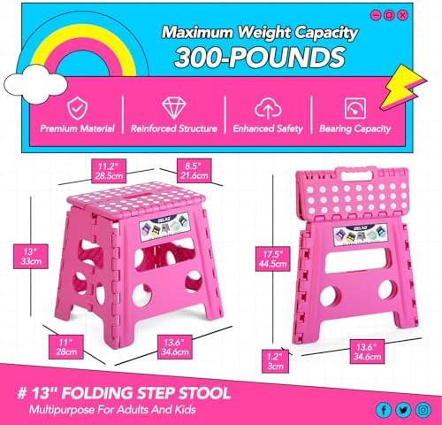 Delxo Folding Step Stool 13 Inch,300 Lbs Step Stool for Adults Pink - Image 2