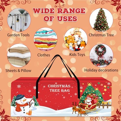 Christmas Tree Storage Bag 7.5 Ft Large Christmas Tree Bag with Reinforced Handles & Dual Zippers Wide Opening, Heavy Duty Oxford Fabric Xmas Ornament Storage Box Protects From Moisture, Dust (Red) - Image 4