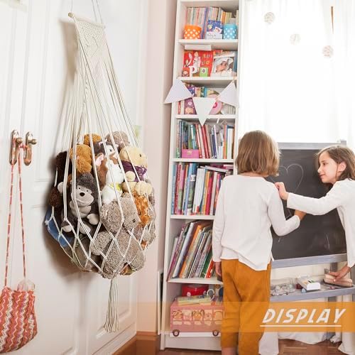 Amdermi Stuffed Animal Net or Hammock Wall Hanging Net Over Door Organizer for Stuffies Plush Toy Storage Boho Macrame Toy Display Nursery Bedroom Decor Stuffy Animal Toy Organizer (Cream) - Image 2