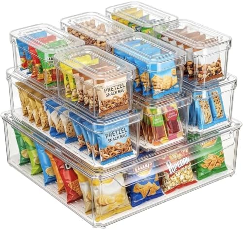 KUMD 10 Pack Food Storage Organizer Bins, Clear Pantry Containers with Lids by KUMDHome