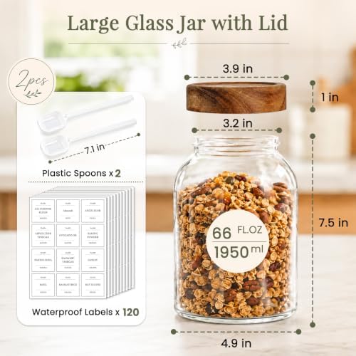 CONNOO 2Pcs-66oz Glass Storage Containers with Lids - Image 3